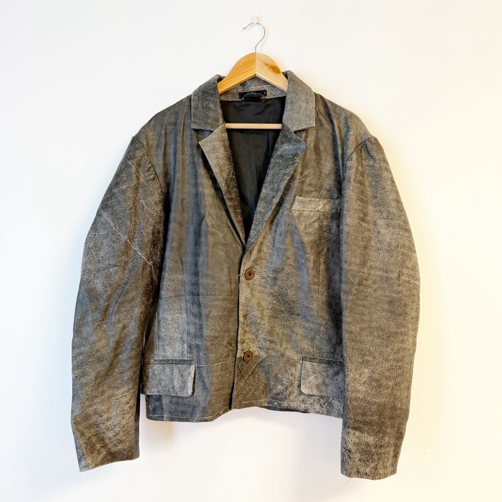 4 YOU SCANDINAVIA Gray Faux Leather Blazer Jacket Size XL